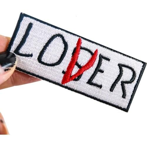 Cartoon letters LOVER Patch Embroidery Badge Applique Pocket Patch Cute Cheap Embroidered Iron On Patches For Clothes Stickers