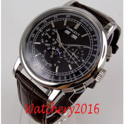 Luxury 42mm CORGEUT Moon Phase Date week Automatic Movement mens Wristwatches