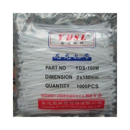 1000 PCS 6" inch 2mm X 150mm White Cable Wire Zip Ties Nylon Cable Tie