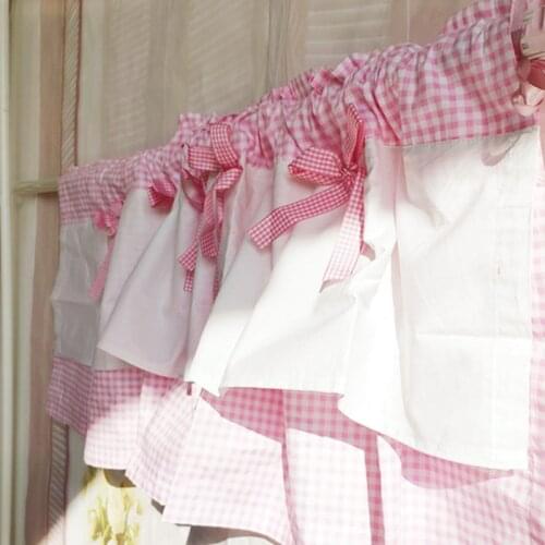 New cotton plaid short curtain. Princess room decorated with curtains. Cabinet curtains. Sky blue and pink coffee curtain