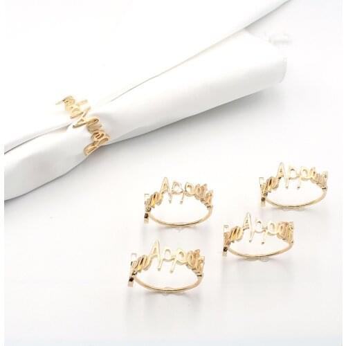6 / PCS NEW cross border new napkin ring table alloy napkin ring French translation "enjoy your food"