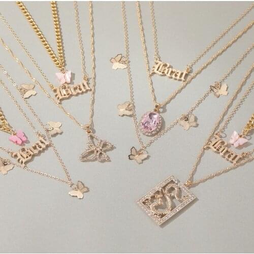 Retro Cross Letter Pendant Choker Necklace for Women Butterfly Multistory Chain Necklace Jewelry Accessories Collares