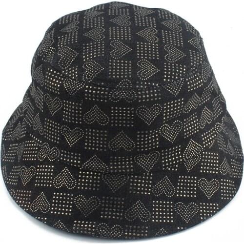 Harajuku Heart Diamond Black Bucket Hat Unisex Streetwear Punk Hip Hop Caps Summer Fishing Sun Hats For Women