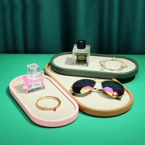 Home Jewelry Holder Tray Leather Small Necklace Jewelry Storage Case Painted palette Tray Desk Organizer Decoration