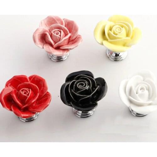 Ceramic Rose Flower Knob,Decorative Furniture Knob, Floral Dresser Drawer handle, Bureau Handle Wardrobe Door Pull