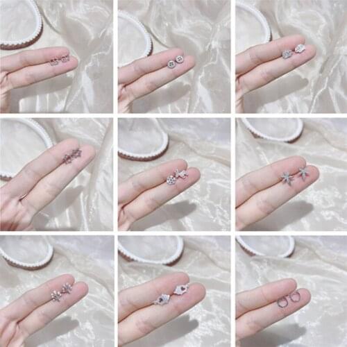 2pair/Set 925 Sterling Silver Stud Jewelry Mini Simple Ear Studs Small Exquisite Crown Star Leaf Sheep Earrings Prevent allergy