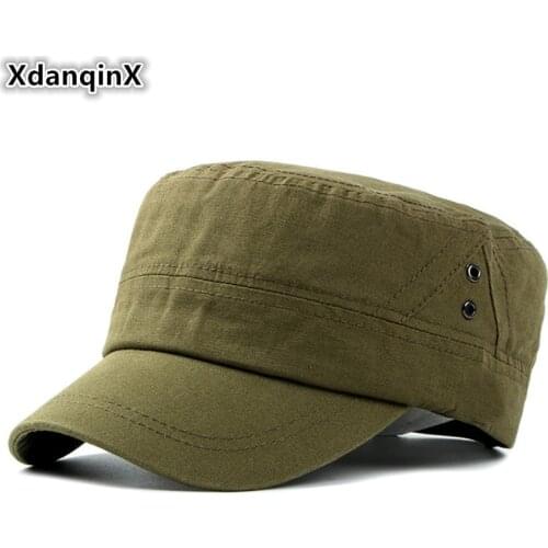 XdanqinX Mens Hat Autumn Winter Quality 100% Cotton Military Hats Simple Casual Flat Cap Male Bone Adjustable Size Brand Caps