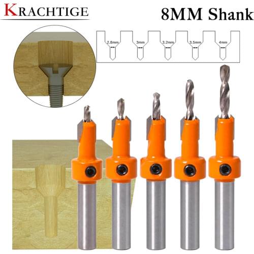 Krachtige 8MM Shank Countersink Drill Bit Router Bit 2.8/3/3.2/3.5/4 x8