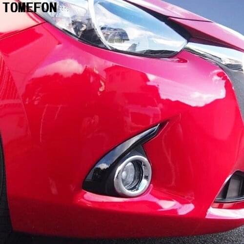TOMEFON ABS Chrome For Mazda 2 Mazda2 Demio DJ 2014 2015 2016 Front Fog Light Lamp Surround Strips Trim