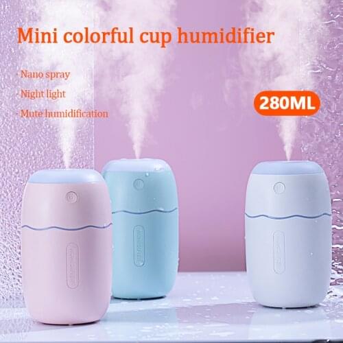 New Air Humidifier for Home 280mL USB Ultrasonic Aroma Oil Diffuser Air Humidificador with 7 Color Night Light Car Air Freshener