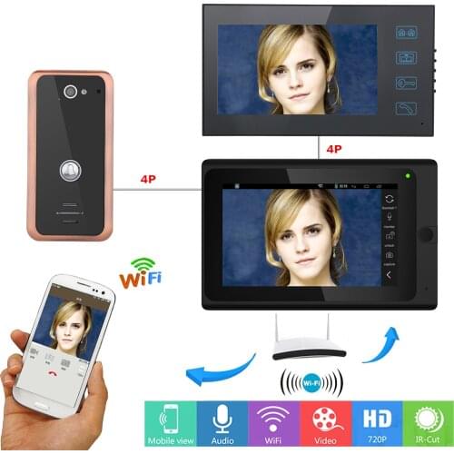 7inch Wired / Wireless Wifi Video Intercom Door Phone Doorbell 1000TVL Wired Aluminum Alloy Camera APP unlock