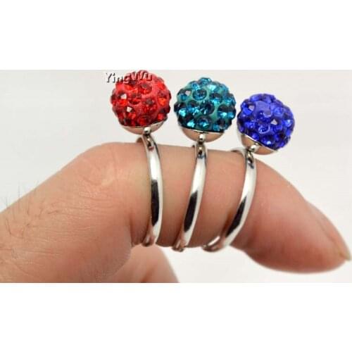 Yingwu Wholesale 50pc/lots Mix Colors Crystal Wedding Rhinestone Ball Beads Rings Silver Plated Children Rings
