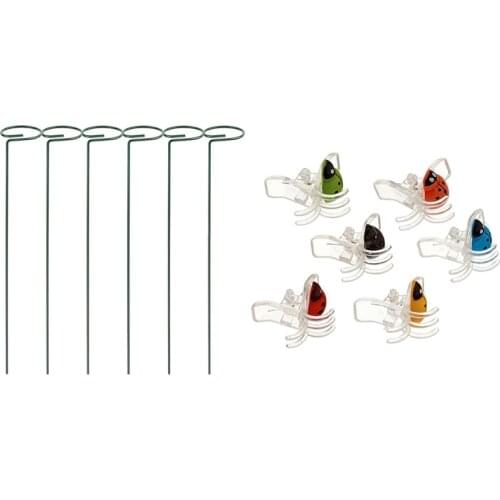 30 Pcs Orchid Clips, Ladybug Plant Clips, Garden Support Clips with 6 Pcs Plant Support Stakes