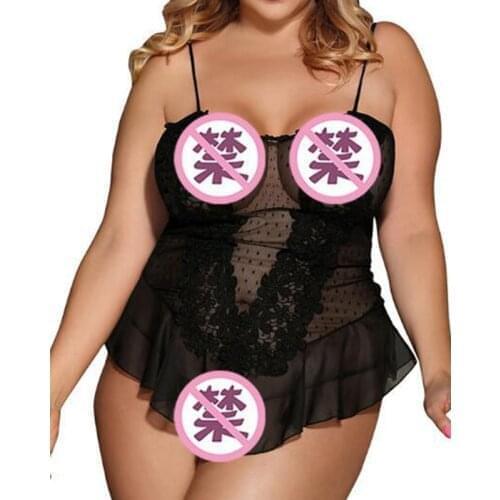 5XL Plus Size Sleepshirts Lingerie Dress Lace Women Sleepwear Nightgown Sexy See Though Womens Clothing Black homewear