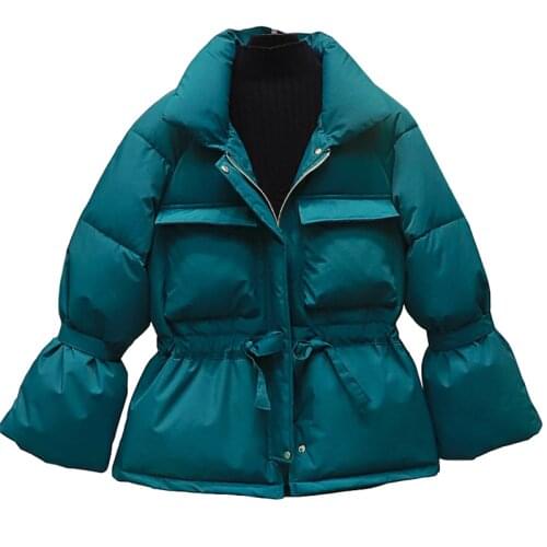 Winter New Down Cotton Jacket Women Korean Long Sleeve Lace Up Warm Bread service Fashion Padded Coat Ladies Parkas Tide G570