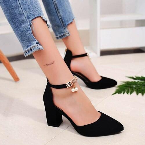 Spring Autumn New Thick Heel Shallow Mouth Womens Sandals Pointed High Heels Pumps Wedding Shoes Female Dress Shoes