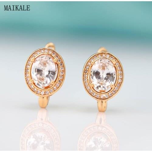 MAIKALE Trendy Copper Round Stud Earrings For Women Zirconia Clip on Earing To Friend Wholesale Earings Fashion Jewelry 2021