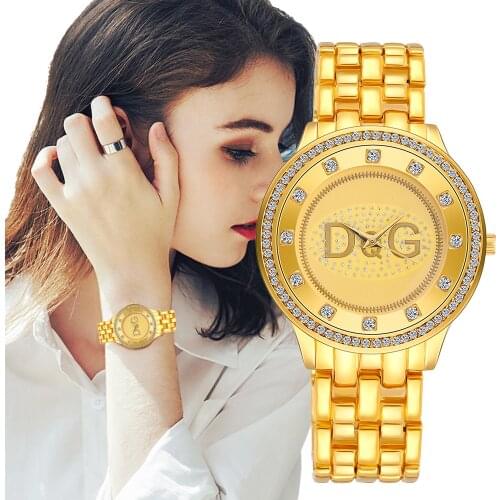 Women Fashion Luxury Golden Stainless Steel Watches Simple DQG Dial Design Casual Ladies Wristwatches Female Quartz Clock Gifts