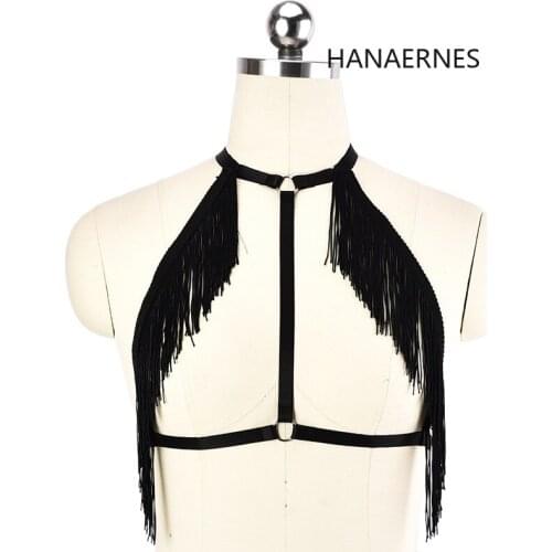 Woman Punk Style Elastic Tassel Harness Bra Belts Sexy Lingerie Body Bondage Caged Bralette Gothic Adjustable Bra Sexy Garters