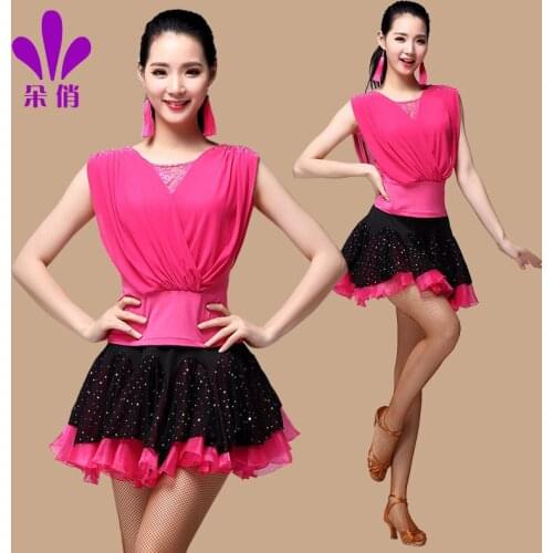 Lady Flower Square Dance Suit Plus Size Women Summer Dance Costume Shirt Skirt Female Latin Dance Clothing 2pcs Set B-4297