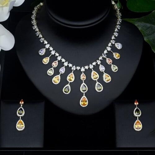 Be 8 Elegant Bridal Wedding Jewelry Sets for Women Cubic Zirconia Water Drop Earrings Necklace Set Dinner Dress Accessories S423