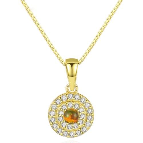 MetJakt Opal Inlaid 3A Zircon S925 Sterling Silver round Fashion Simple Womens Necklace