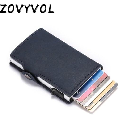 ZOVYVOL New Men Antitheft Metal Card Holder Fashion RFID Aluminium Credit Card Holder Crazy Horse PU Leather Travel Card Wallet
