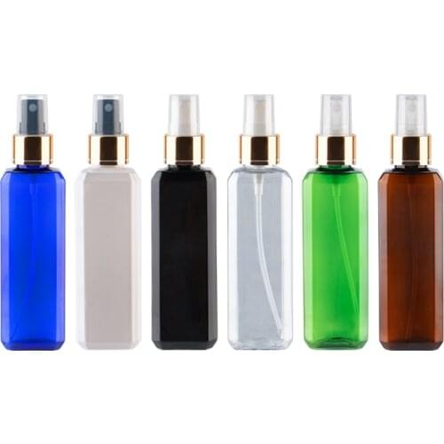 100ml X 50 Empty Square Gold Spray Pump Bottles For Personal Care Packaging 100cc Luxury Perfume Botellas Spray Plastic 3.4oz