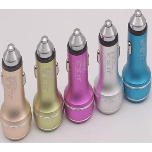 100pc/lot 5V 2.1A+1A Metal Safety Hammer Bullet 2 Dual USB Car Charger Adapter For iPhone For Samsung Huawei Android Smart phone