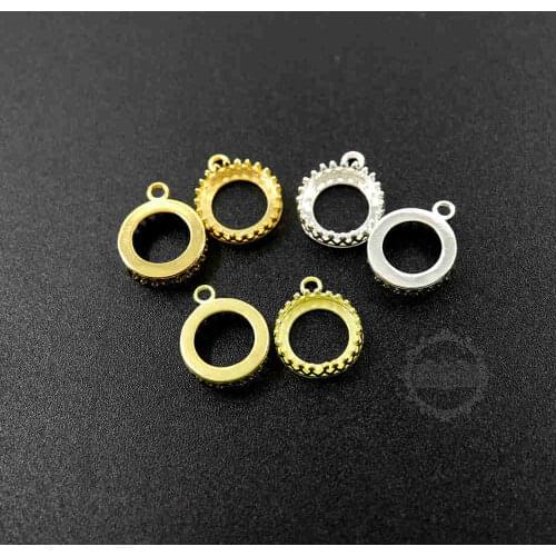 12mm gold,silver,raw brass color brass round crown pendant charm bezel DIY supplies 1411203
