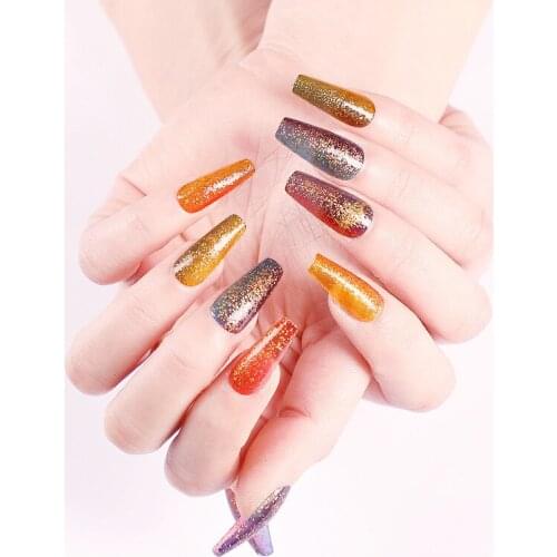 24pcs French Flat Head Long Head Color Powder False Nails Trapezoidal Ballet Manicure Gradient Glitter Power Fake Nail Tips