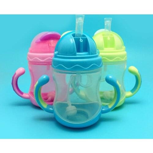 240/330ml Silicone Baby Feeding Bottles Straw Babies With Handles Water Milk Wide Mouth Feeding Bottle