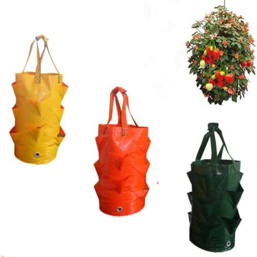 3 pcs Strawberry Planting Growing Bag 3 Gallons Multi-mouth Container Bags Grow Planter Pouch Root Bonsai Plant Pot