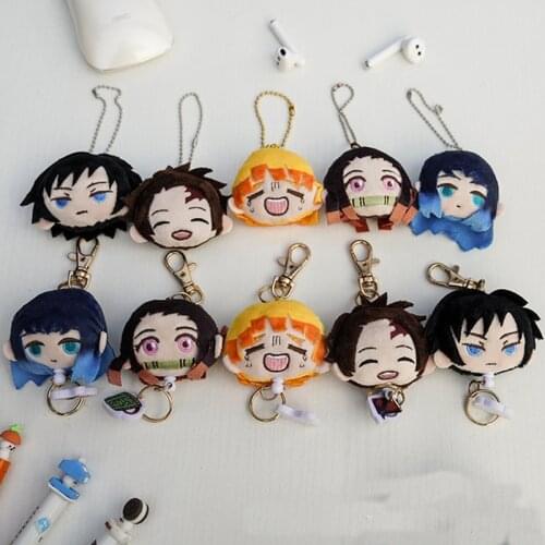 5pcs/lot Demon Slayer Figure Plush Doll Kimetsu no Yaiba keychain Toy Plush Retractable Keychain Brooch Pendant Toys
