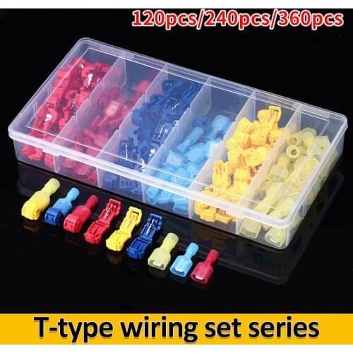 60/120/240PCS T-shape Wire Terminal Connector Quick Joint Lock Snap Splice AWG22-10 Insulated Cable Crimp Kit Connect Terminales