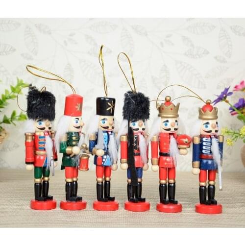 6x Nutcracker Set, Wooden Figures Soldier Puppets for Christmas Themed Party Outdoor Yard Tree Hanging Decorations, 12CM