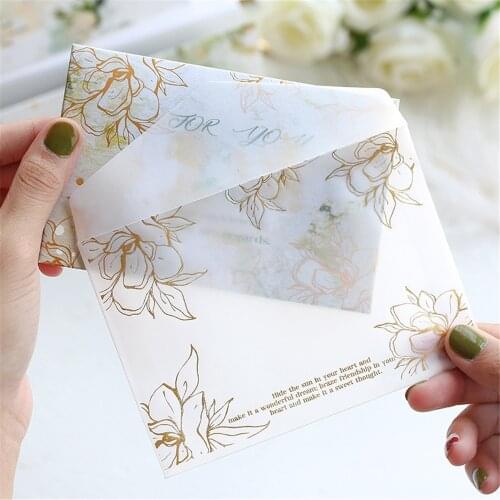 8pcs/set Gilding Envelopes with Greeting Cards Acid Paper Letter Cover Folding Invitation Cards Envelopes Letter Writing Set