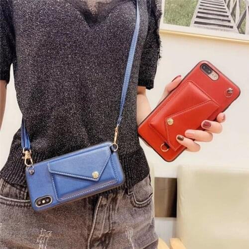 Crossbody phone case For Samsung Galaxy S9 S10 S20 plus S10E Note9 Leather Card slot back shell Wallet cover with long chain
