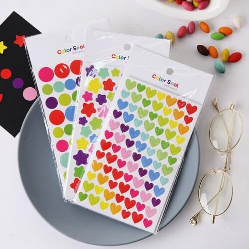 DIY Star Heart Round 6sheets/bag Stickers Cute DIY Scrapbook Stickers Cute Cheap Stickers Stationery Wholesale