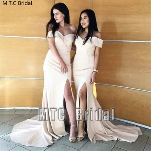 Mermaid Long Bridesmaid Dresses With Slit Off The Shoulder Elastic Satin Plus Size Prom Gowns Wholesale Wedding Party Dress