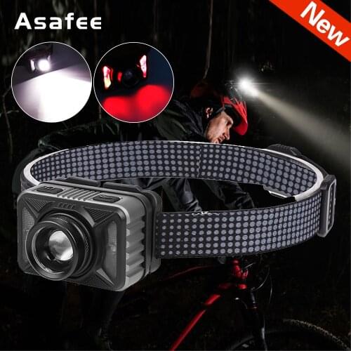 Asafee XHP50 Sensor Zoomable Led Headlamp red Built in Battery Head Lamp Sensor Headlight light outdoor light XHP50 Led Headlam