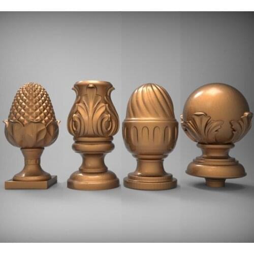 4PCS baluster head 3d model STL relief for cnc STL format baluster 3d model for cnc stl relief artcam vectric aspire