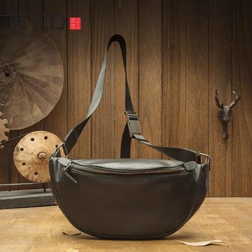 AETOO Handmade leather chest bag, mens leather trendy personality messenger bag, fashion mens bag