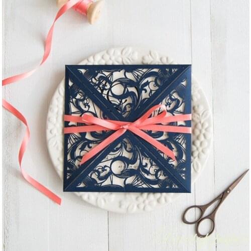 Square Laser Cut Wedding Invitations Cards Gold Birthday Party Invitation Card With Envelopes and Seals casamento Party Supplies