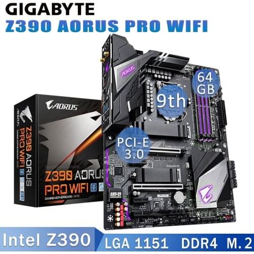 LGA 1151 Gigabyte Z390 AORUS PRO WIFI Motherboard Support 8th/9th-Gen Core i9 i7 i5 i3 cpu 64GB PCI-E 3.0 M.2 Z390 Placa-Mãe
