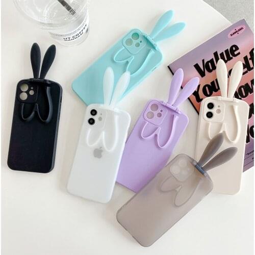 Fashion Cute 3D Rabbit ears Bracket Phone Case For iphone 12 11 Pro Max 7Plus 8Plus X XR XS Max Soft Silicone Back Cover Capa