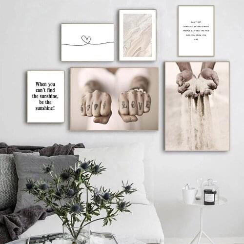 Sand Hands Wall Art Print Poster Abstract Line Heart Canvas Prints Quotes Art Painting Modern Wall Pictures Living Room Decor