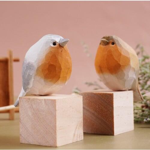 Natural Cartoon Handmade Wood Carving Cute Chubby Bird Childrens Toy Office Desktop Home Decoration Gift Fairy Garden