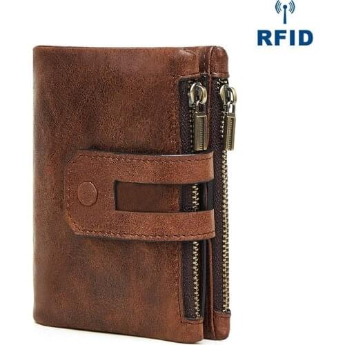 New leisure and fashion double zipper multi-card retro mens wallet