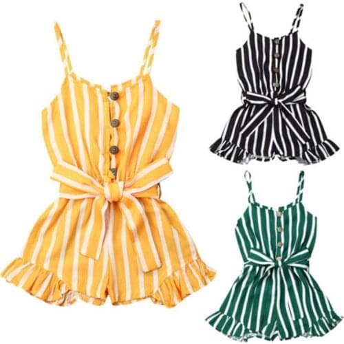 Newborn Toddler Girls Baby Overalls Striped Romper Bodysuits Jumpsuit Kids Girl Playsuit Sunsuit Clothes Set 3-8 Years Summer
